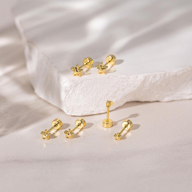 VRIUA 20G Tiny Flat Back Earrings for Women - 14K Gold/Silver Plated Small Flat Back Stud Earrings Hypoallergenic Cartilage Helix Piercing Jewelry - Image 4